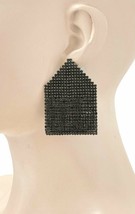 2.3/8&quot; Long Gold Tone Black Rhinestones Post Earrings, Party, Costume Je... - $21.85