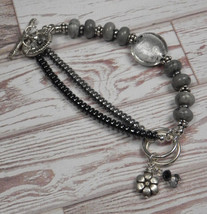 Jasper Hematite Crystal Beaded Bracelet Handmade Three Strand New - $22.76