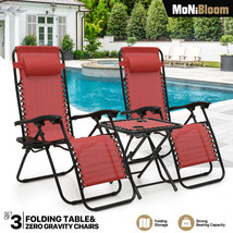 3 Pcs [Zero Gravity Chair+Patio Table Set] Foldable Recliner Beach Lounge Chaise - £136.30 GBP