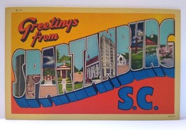 Greetings From Spartanburg South Carolina Large Letter Linen Postcard As... - £5.67 GBP