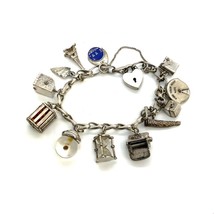 Vintage Signed Sterling B.A. Ballou Co. Dangle 13 Charms Chain Bracelet sz 6 1/4 - £136.10 GBP