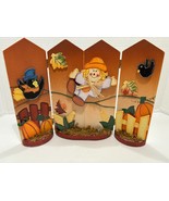 Vintage Fall Decor Happy Harvest Wooden Scarecrow &amp; Pumpkins Wooden - $12.38