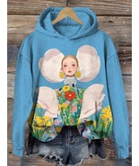 Women&#39;s Elegant Girl Floral Illustration Print Casual Hoodie - $30.00