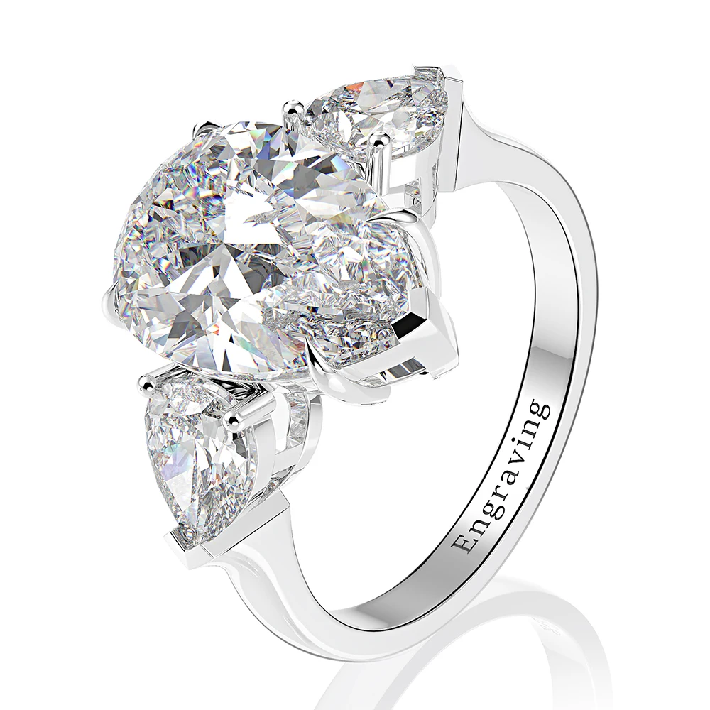100% 925 Sterling Silver Pear Created Moissanite Aquamarine Gemstone Wedding Eng - £46.46 GBP