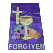 Spring Easter Garden Flag &quot;Forgiven&quot; Large Embroidered Purple - £7.00 GBP