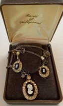 Vintage Ronté of Hollywood Cameo w. Rhinestones Necklace &amp; Earrings - £27.97 GBP