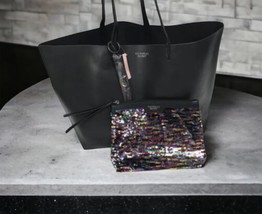 Victorias Secret Black Bag Travel Weekend Tote Sequins 2 PC Wristlet Sho... - £41.71 GBP