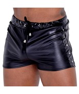 Faux Leather Shorts Studded Vinyl Trim Drawstring Elastic Waist Wet Look... - £21.86 GBP