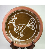 Handmade Redware Pottery 10&quot; Shallow Bowl Slipware Bird Road Runner Ungl... - $855.30 MXN