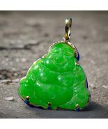 Earth mined Green Jade Laughing Budai Pu Tai Vintage Pendant 18k Gold Go... - $2,465.25