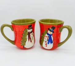 Pair of hand painted Gibson snowman Christmas holiday coffee cocoa mugs - $20.00