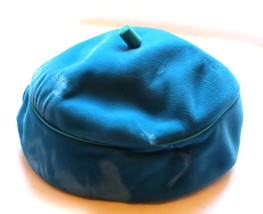 Vintage Blue Velvet Round Pillbox Hat Acorn Top Union Made Label 1960s Mod Style - £26.84 GBP