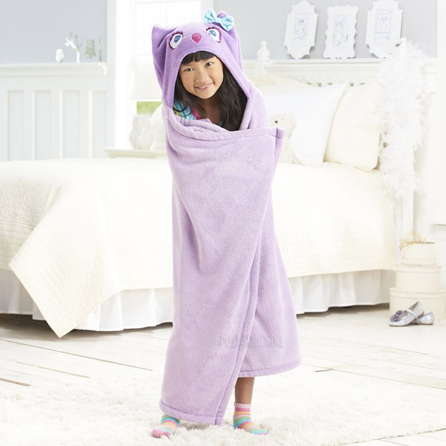 NWT Purple Owl Hooded Microplush Throw Warm Cozy Supersoft 50"x32" Kids Blanket - $39.99