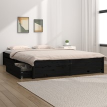 Bed Frame with Drawers Black 135x190 cm Double - £163.91 GBP