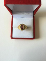 14K Solid Yellow Gold Oval Red Gemstones Ring Size 6.5 - £191.68 GBP