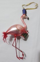 Pink Flamingo Ornament Glitter Christmas Drum Major Hat Feathers 7.5&quot; tall - £11.73 GBP