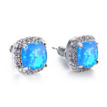 Blue Princess Opal &amp; Cubic Zirconia Silver-Plated Halo Stud Earrings - £13.62 GBP