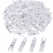 100Pcs Mini Clear Plastic Utility Paper Clip, Clothespins Clip, Clothes Line Cli - £11.98 GBP