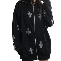 Embroidery Hoodies Women Retro Harajuku Hip Hop Jacket High Street Zip Up Hoodie - $79.41