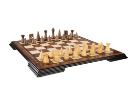 Handmade luxury chess set-wooden chess board with modern mosaic brown - $267.27