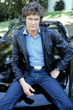 David Hasselhoff Knight Rider 24X36 Poster Black Leather Jacket Sitting On Kitt - £23.59 GBP