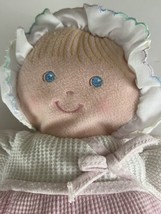 EDEN Baby Girl Rattle Doll Pink Thermal Doll Lovey Plush Blonde Yarn Hair - £22.45 GBP