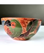 Nicaragua Art Pottery Bowl Birds Parrot and Flowers 5x2.75” Etched Brown... - $23.99