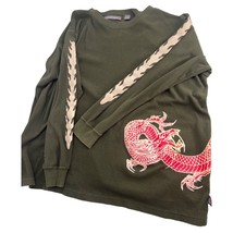 Men Dragon Thermal Waffle Knit Shirt Flames Green XL - £7.87 GBP