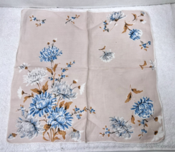 Vintage Hankie Blue Mum Floral Flower Pinkish Brown Background 12 3/4 inch - $9.41
