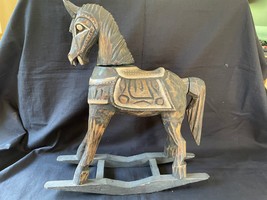 Antique Wooden Carved Rocking Horse Folk Art Child Size  - £139.88 GBP