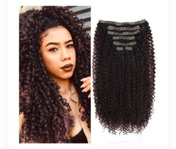 Fashion Icon Curly Clip in Hair Extensions Clips in-Human Hair Feelings #99j bur - £13.14 GBP