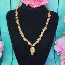 VTG Picture Jasper Stone Bead Choker Necklace with Pendant 15&quot; long - $18.95