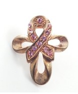 VTG Olit USA Pink Ribbon Breast Cancer Awareness Rhinstone Copper Tone Pin - $255.52 MXN