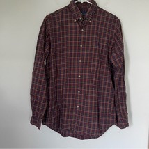 Ralph Lauren Men’s button down shirt Size Medium Red deep Plaid Long Sleeve - $18.23