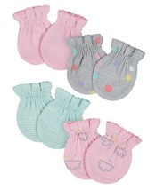 Gerber Baby Girl 4-Piece ORGANIC Clouds/Dots Mittens Size 0-3M Pink Grey Stripes - £7.17 GBP