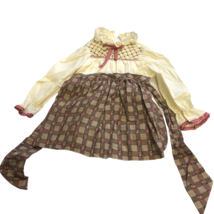 Polly Flinders Smocked Party Dress T4 Vtg Little Girls Brown Tan Plaid Floral - £27.94 GBP