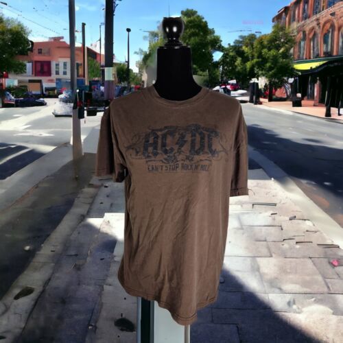 Primary image for ACDC Shirt Medium Brown Graphic Tee Can't Stop Rock & Roll Anthill Trading Tag