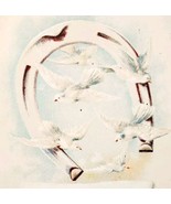 1920s Greeting Card Doves Horseshoe Lithograph Farm Scene Ephemera E88G - $27.34 CAD