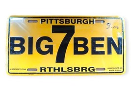 Vintage Big Ben 7 Metal License Plate NFL Black Gold Novelty Vanity Made In USA  - $19.95