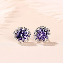 3.00 CT Round Cut CZ Amethyst Fancy Stud Earring 14K White Gold Plated - £102.55 GBP
