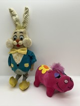 VTG Dakin Dream Pets Set Of 2 Easter Bunny Blue Vest &amp; Pink Groovy Hippo *READ* - £14.90 GBP