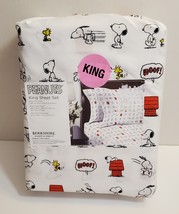 NWT Peanuts Snoopy Woodstock WOOF multi poses KING sheets 4 pc set by Be... - $55.99