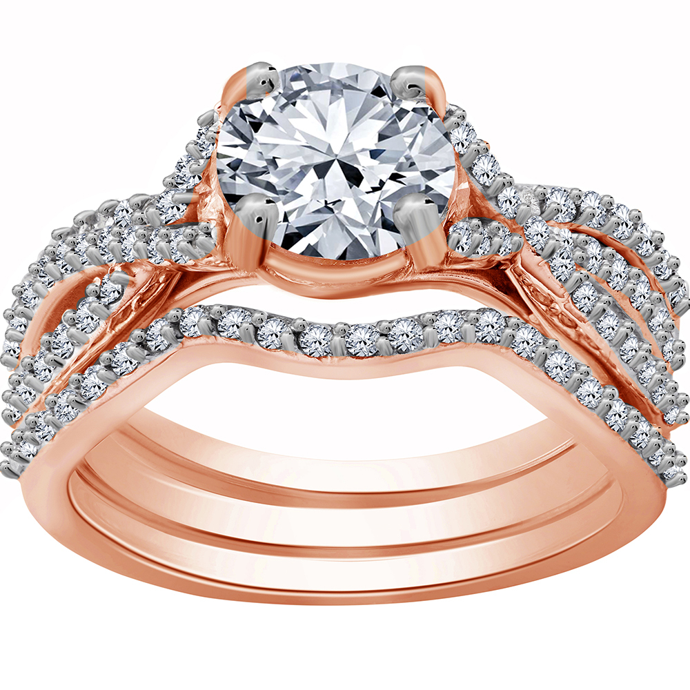 925 Silver Bridal Engagement Ring Set 1.95 Ct Round Diamond 14k Rose Gold Fn - $115.85