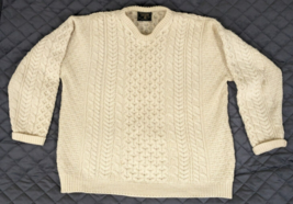 Carraig Donn Irish Cable Knit Fisherman Wool Sweater Men&#39;s Size Large Cr... - £27.37 GBP