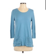 Chicos 0 Turquoise Aqua Blue Sweater Cashmere Cotton Blend Size Small 4/6 - £11.15 GBP