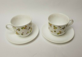 Martha Stewart Everyday Coffee Tea Cups Saucers (2) White Multi-Color Fr... - $29.65