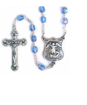 Round Sapphire Crystal Beads St. Michael Center Rosary Cross Crucifix - £31.89 GBP