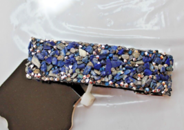 Sapphire Rock Chip &amp; Rhinestone Magnetic Close Bracelet Silver Tone New - £13.36 GBP