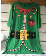 Men&#39;s XL 46-48 Christmas T-Shirt Elf Print faux jingle bells red candies... - £10.78 GBP
