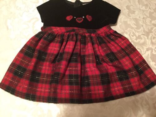 Primary image for Size 12 mo Youngland dress black red plaid velour holiday girls